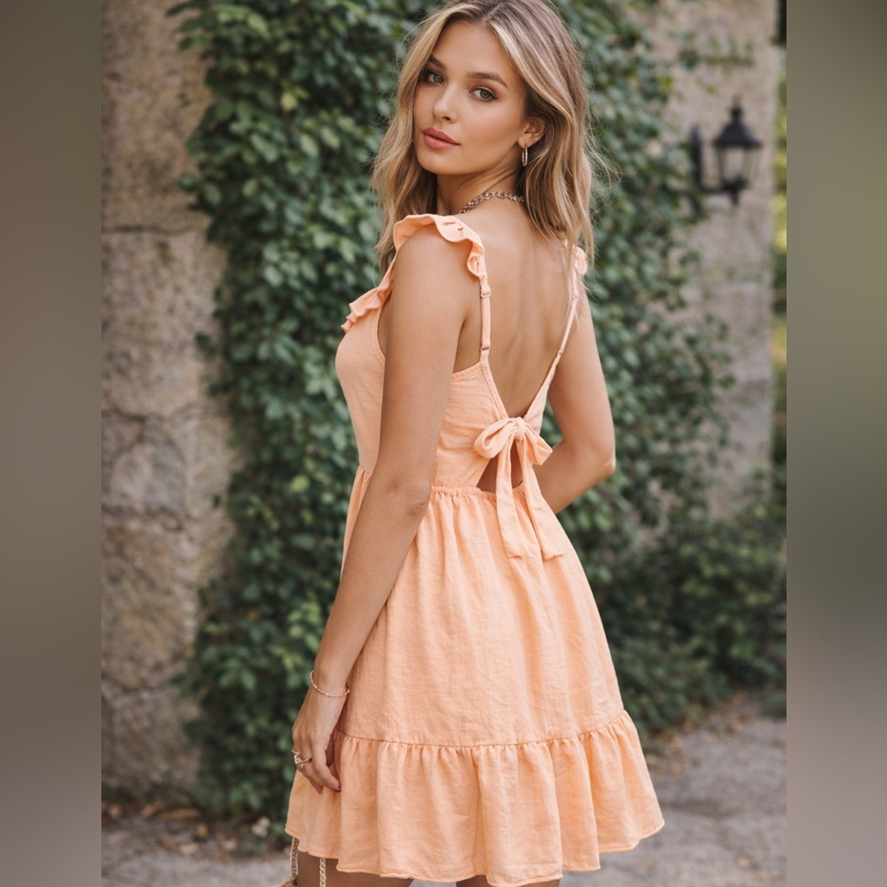 Altar’d State Peach Ruffle Open Back Dress M